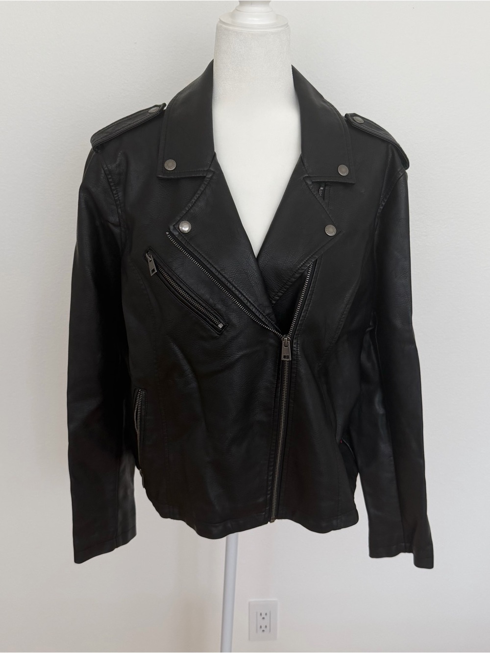 Levi Strauss & Co Black Faux Leather Moto Jacket Asymmetrical Zip Biker XXL